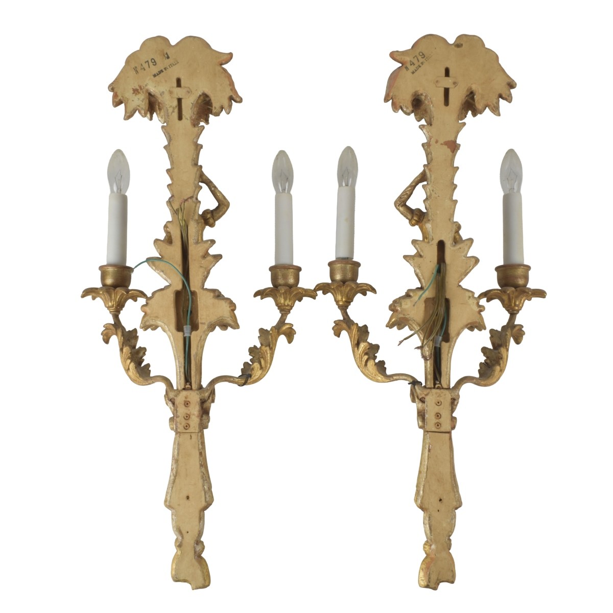 Antique Pair of Italian Gilt Wood Sconces