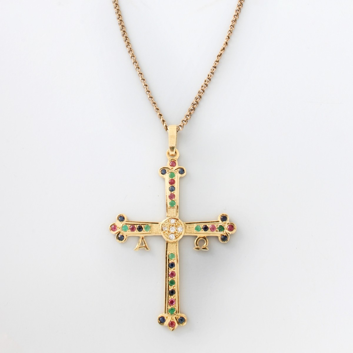 Gemstone and 18K Cross Pendant