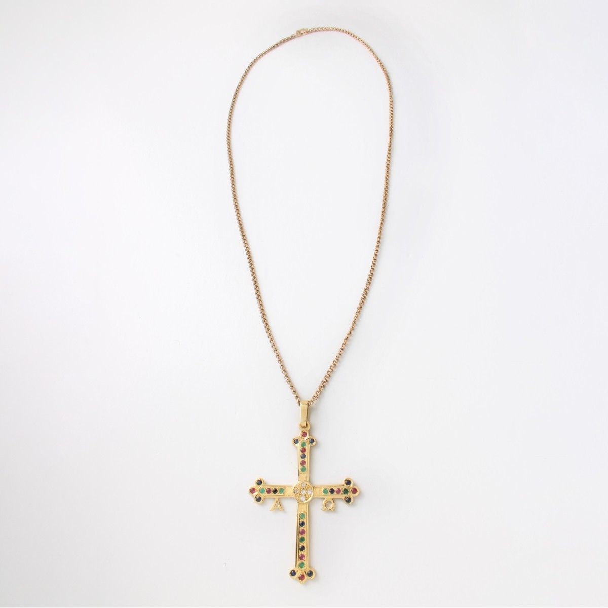 Gemstone and 18K Cross Pendant