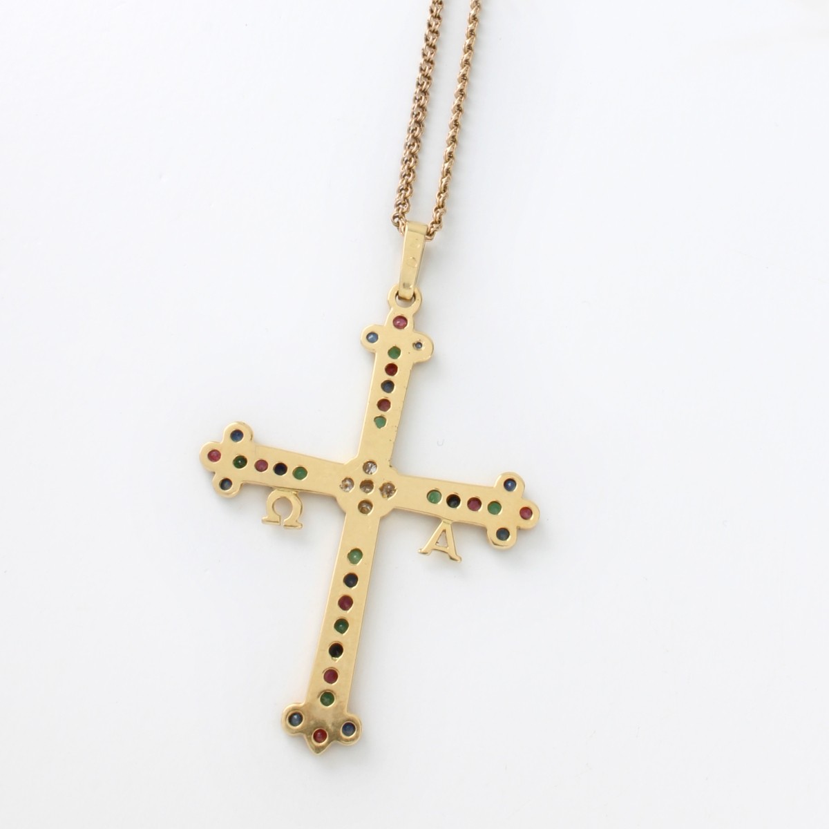 Gemstone and 18K Cross Pendant