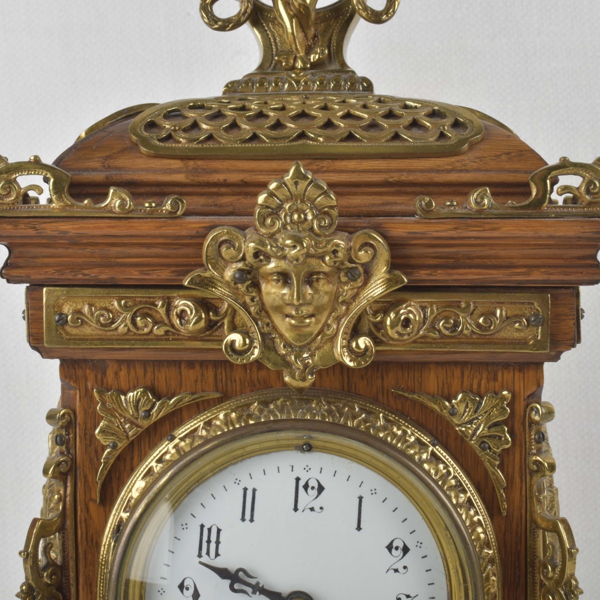 19 C. French Oak and Gilt Brass Mantle Clock