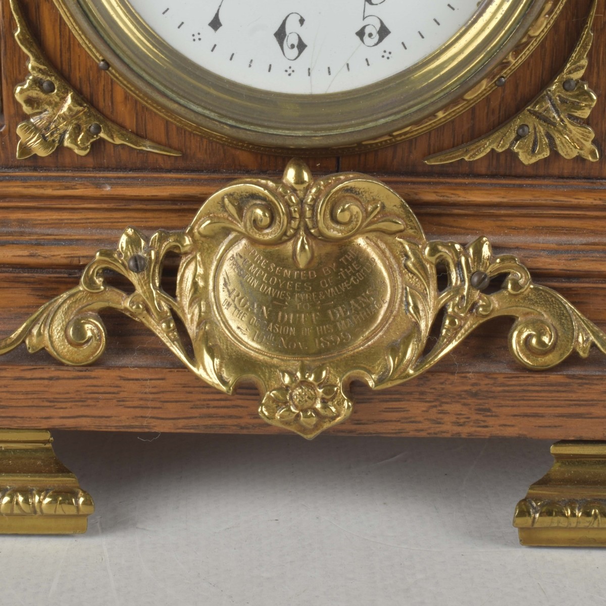 19 C. French Oak and Gilt Brass Mantle Clock