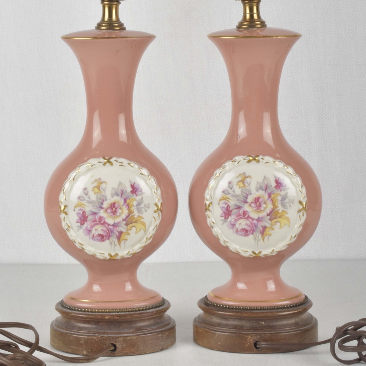 Vintage Pair Porcelain Boudoir Lamps