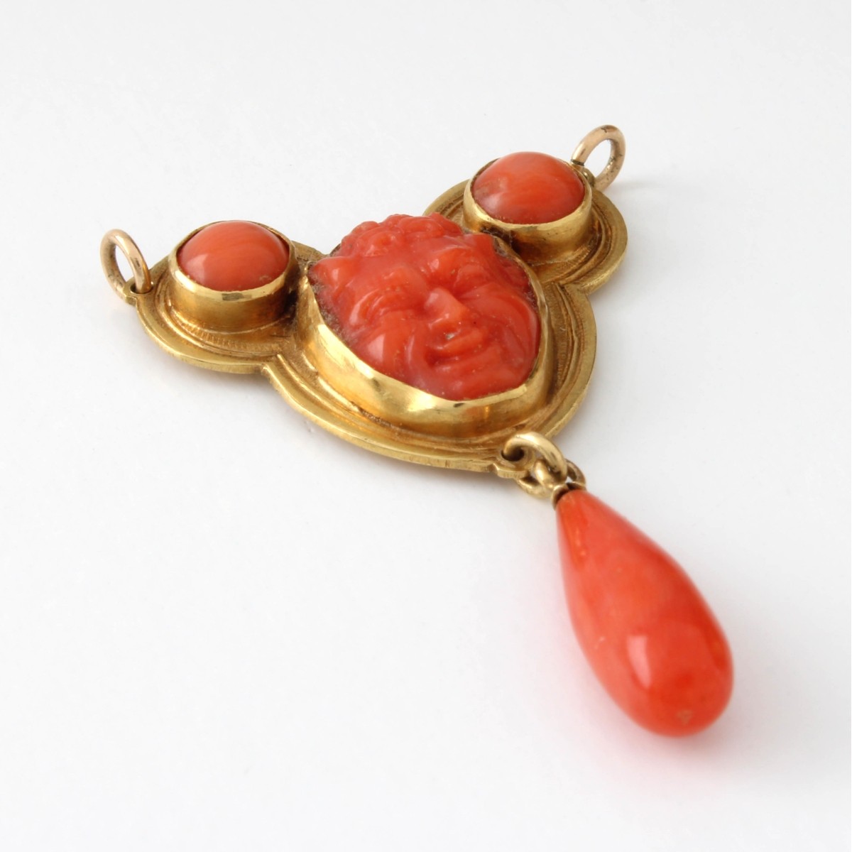 Antique Red Coral and 18K Pendant