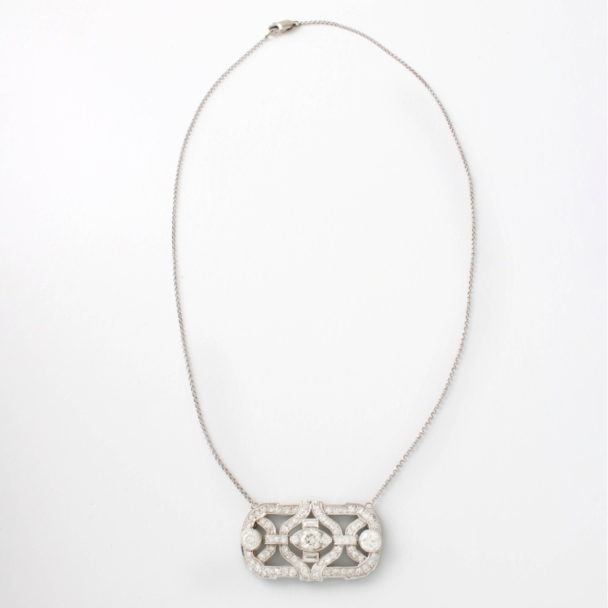Deco Diamond and Platinum Pendant