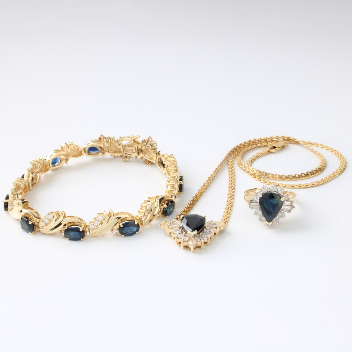 Sapphire, Diamond & 14K Jewelry Suite