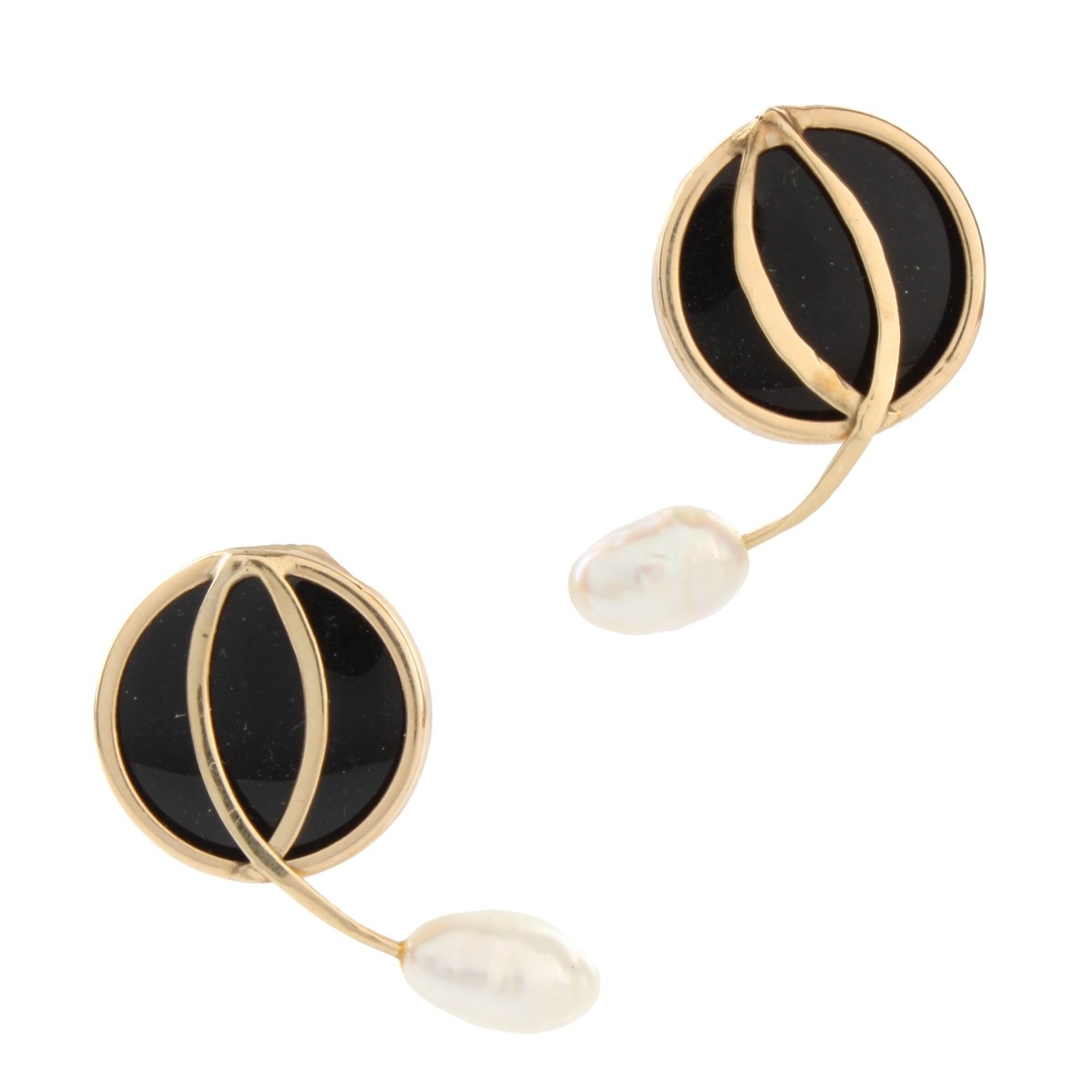 Pearl, Onyx and 14K Earrings