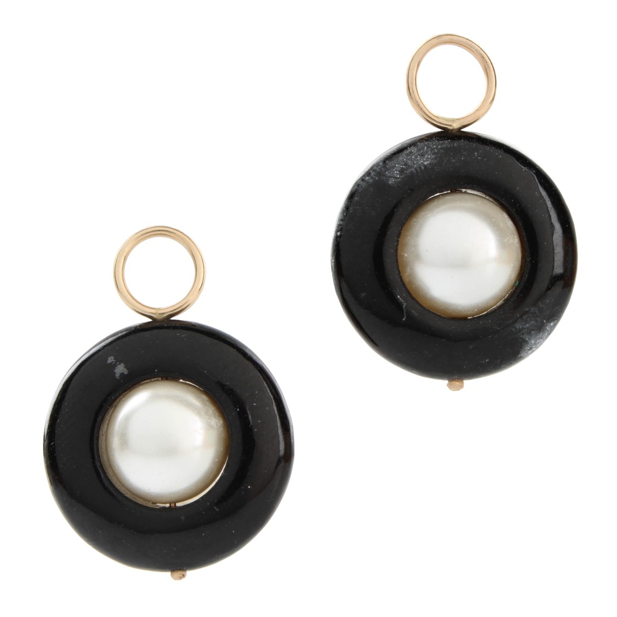 Onyx, Pearl and 14K Earring Pendants