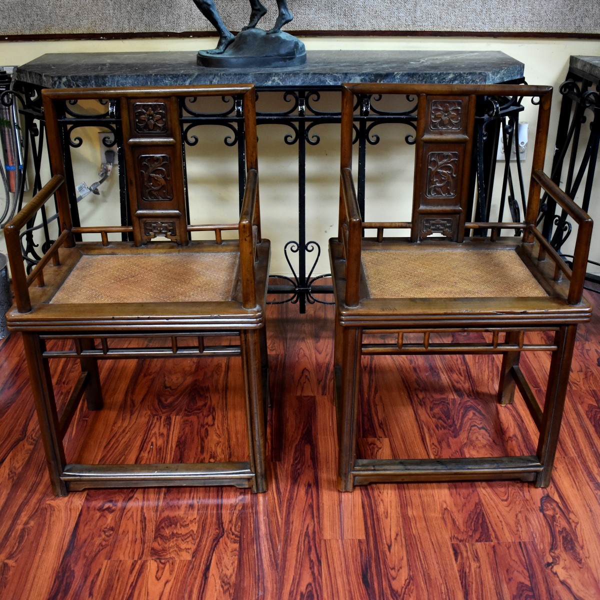 Pair of Chinese Square Form Wood Armchairs