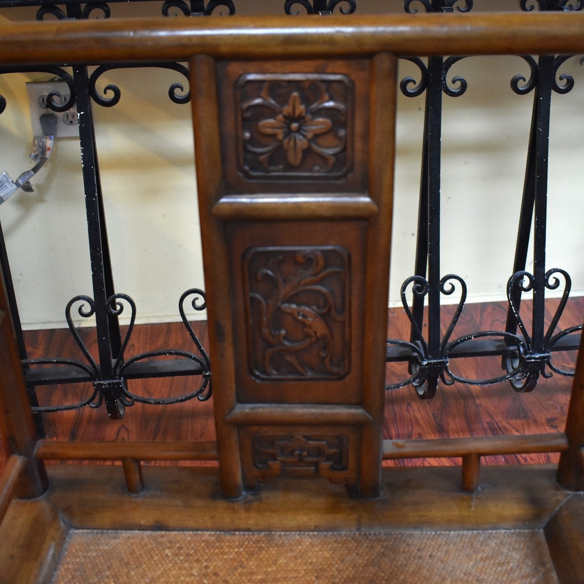 Pair of Chinese Square Form Wood Armchairs