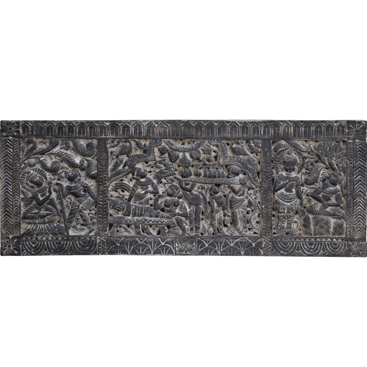 Large Indonesian Hand Carved Wood Panel