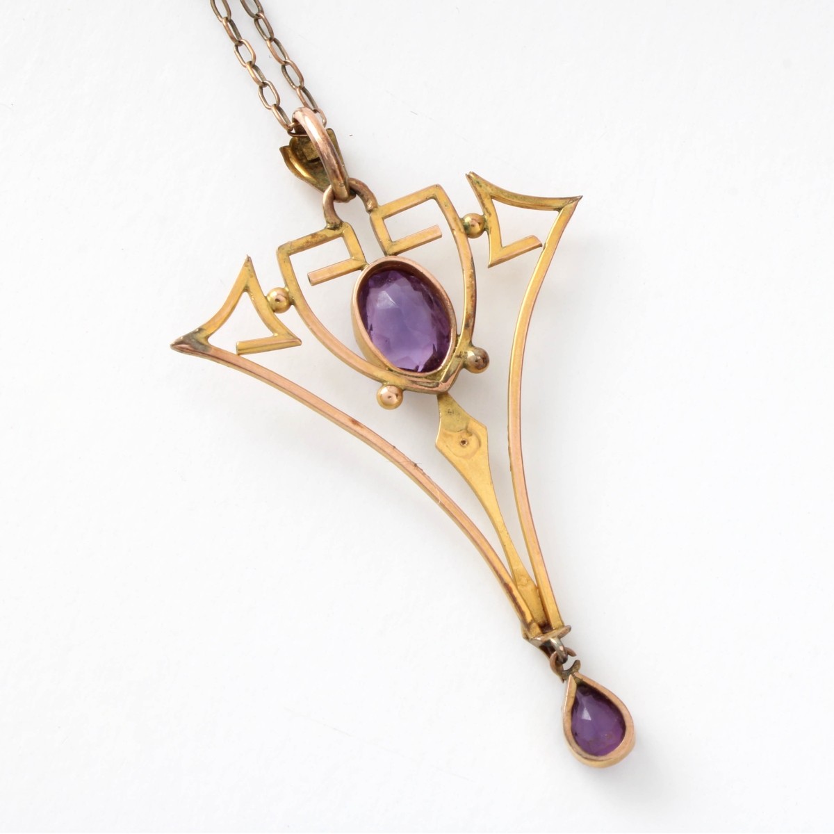 Art Nouveau Amethyst, Pearl and 9K Necklace
