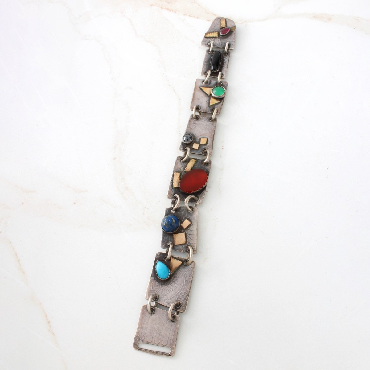 Navajo Sterling, Gold and Gemstone Bracelet