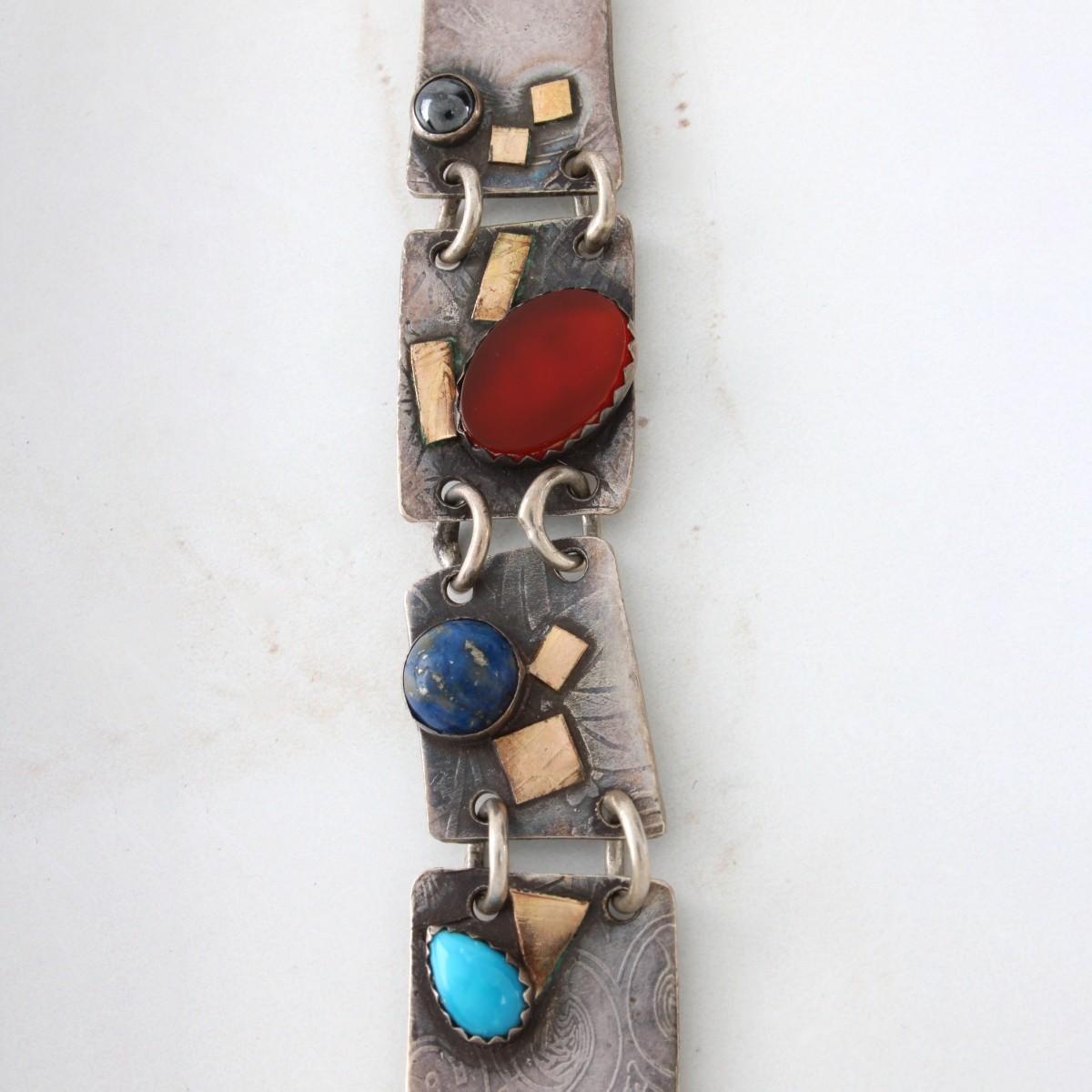 Navajo Sterling, Gold and Gemstone Bracelet