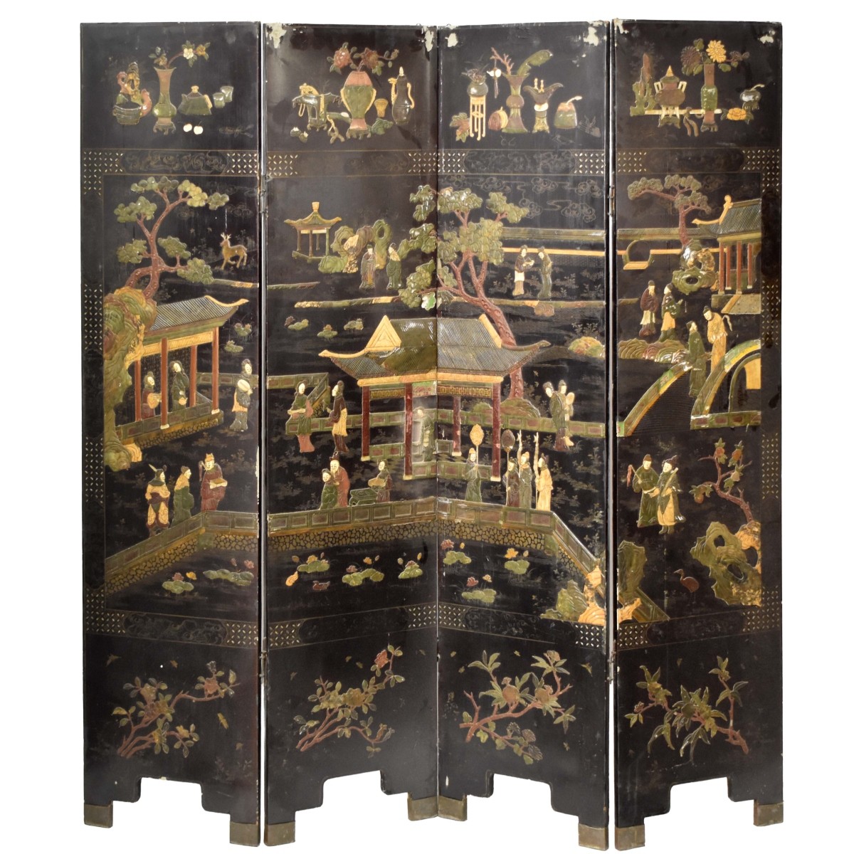 Chinese Hardstone Four Panel Room Screen