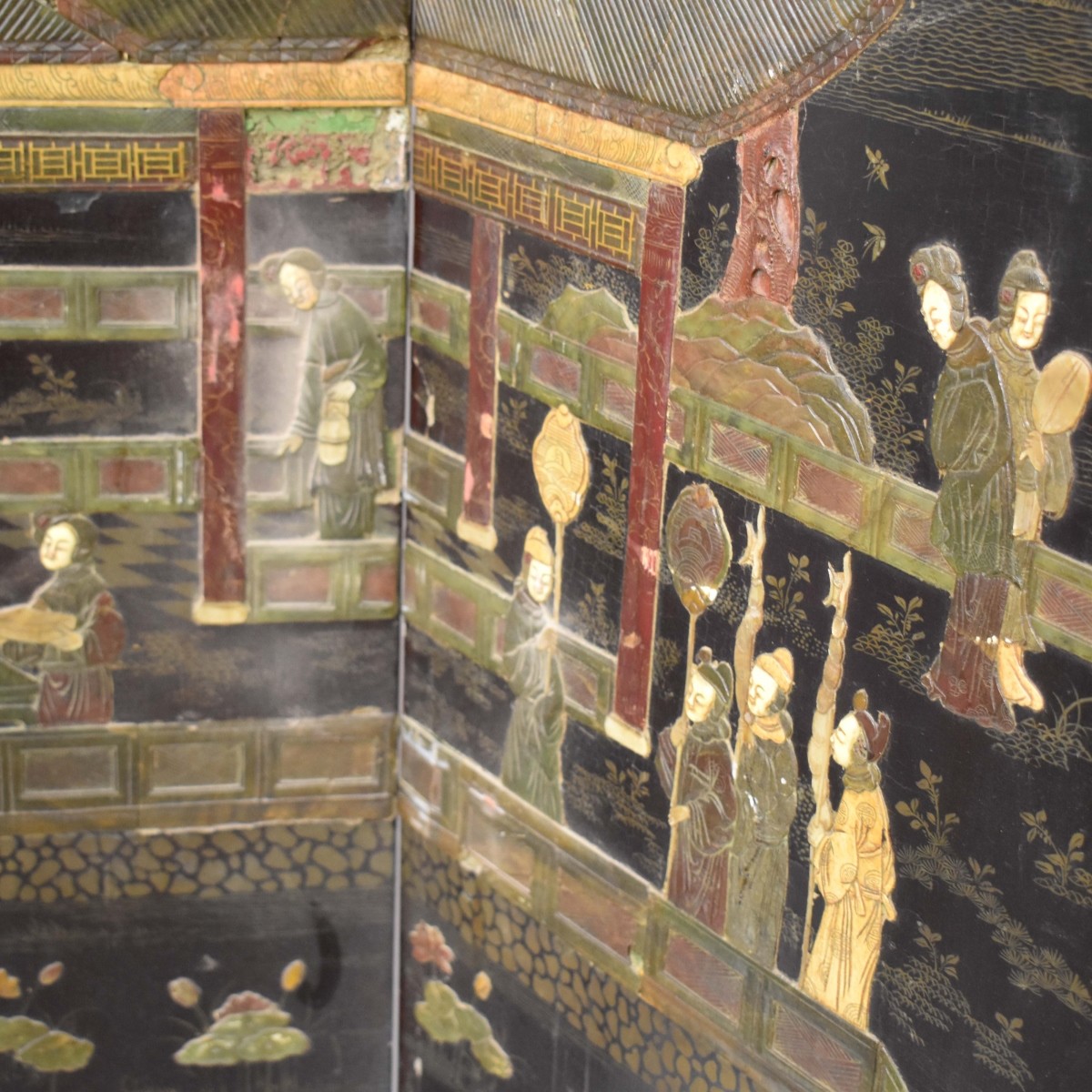 Chinese Hardstone Four Panel Room Screen