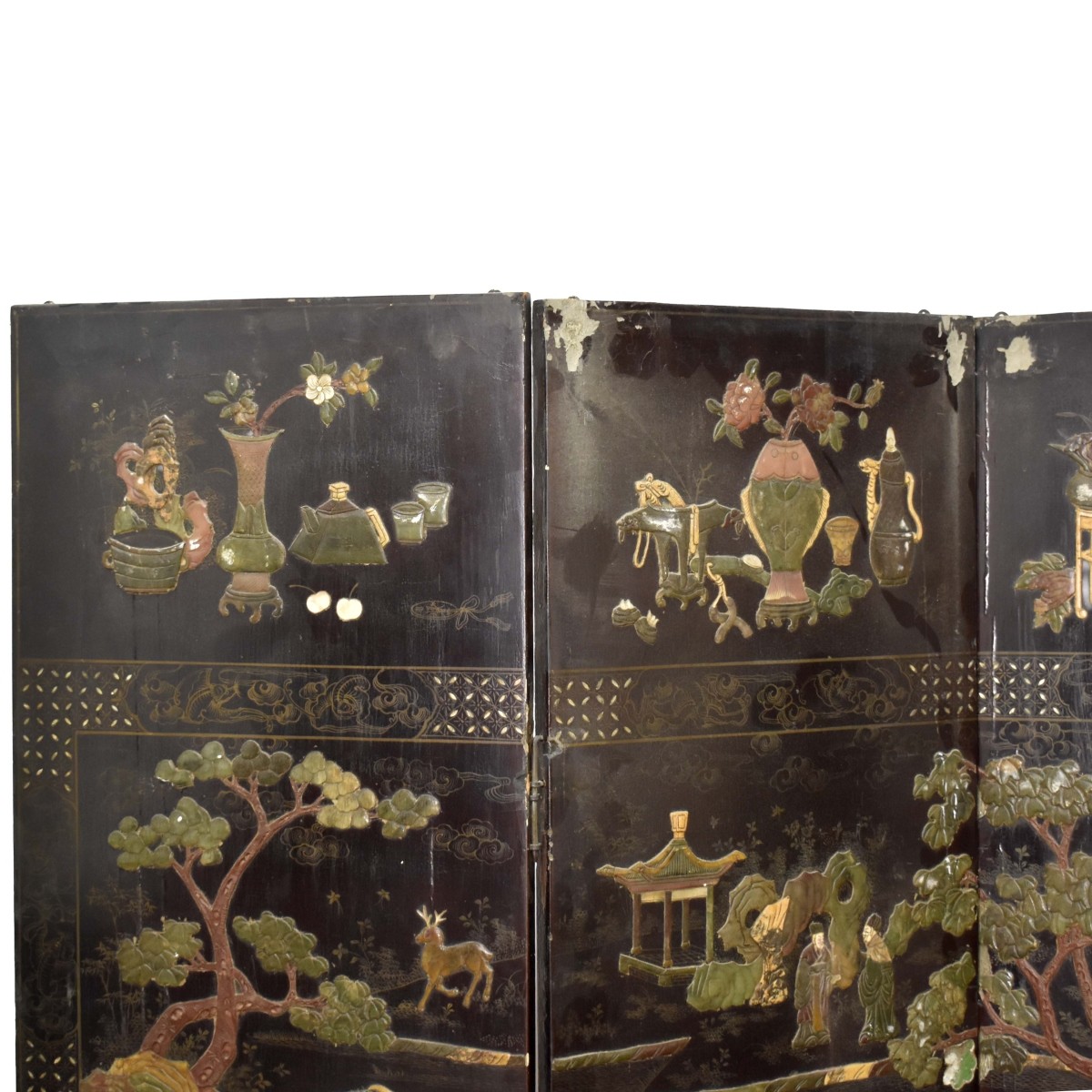 Chinese Hardstone Four Panel Room Screen