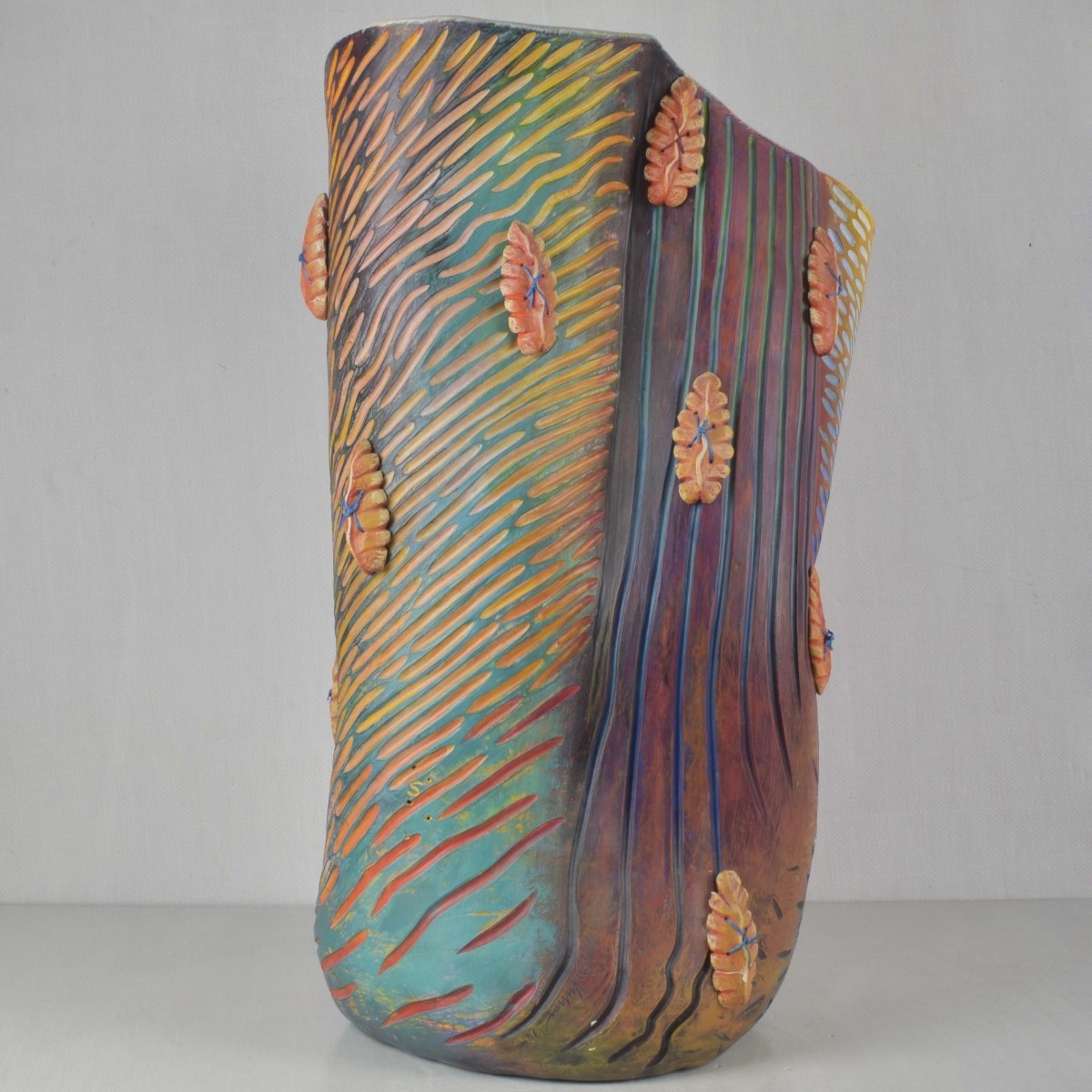 Large Hand Made Painted Pottery Vase