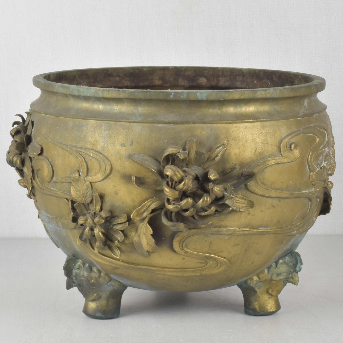 Vintage Japanese Brass Floral Planter