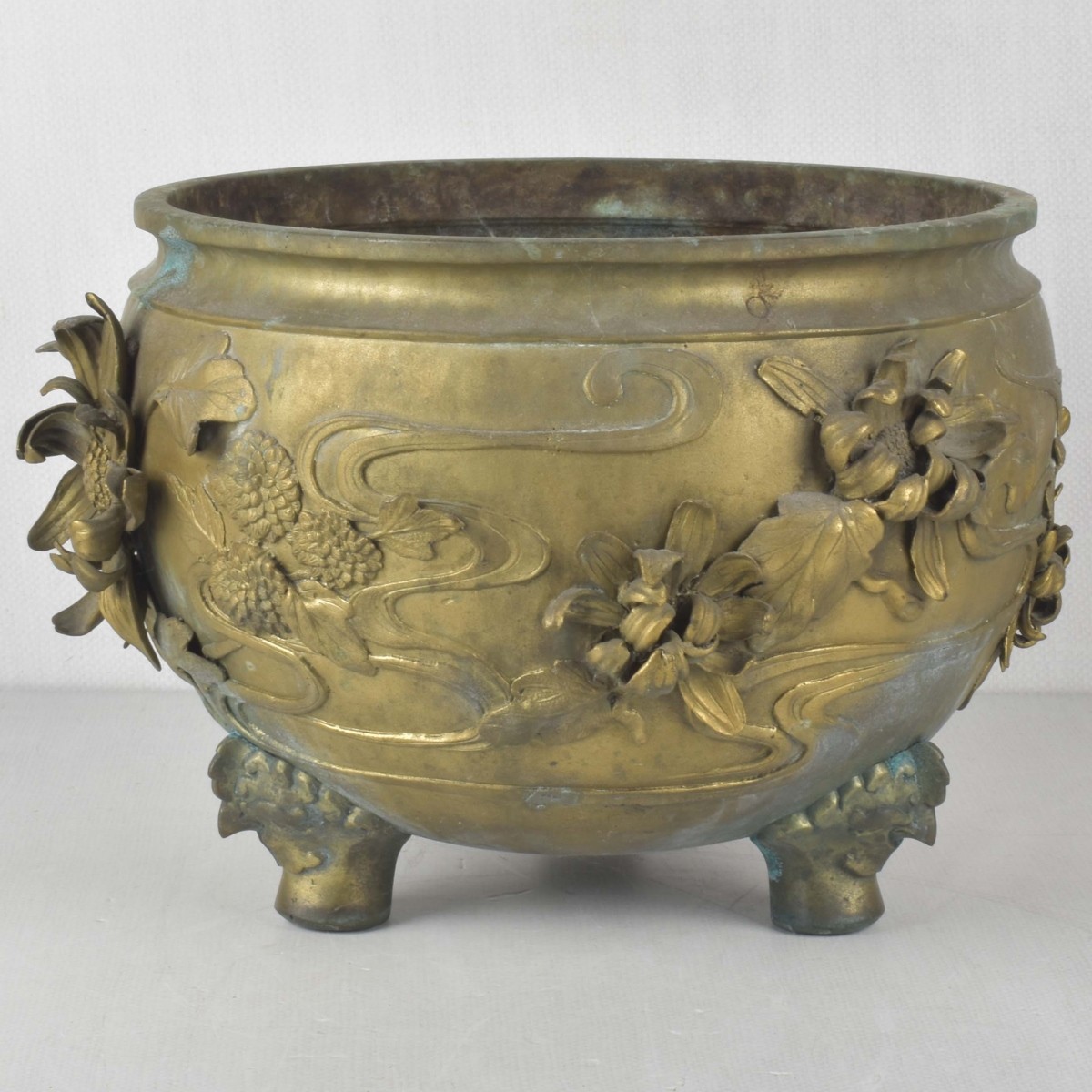Vintage Japanese Brass Floral Planter