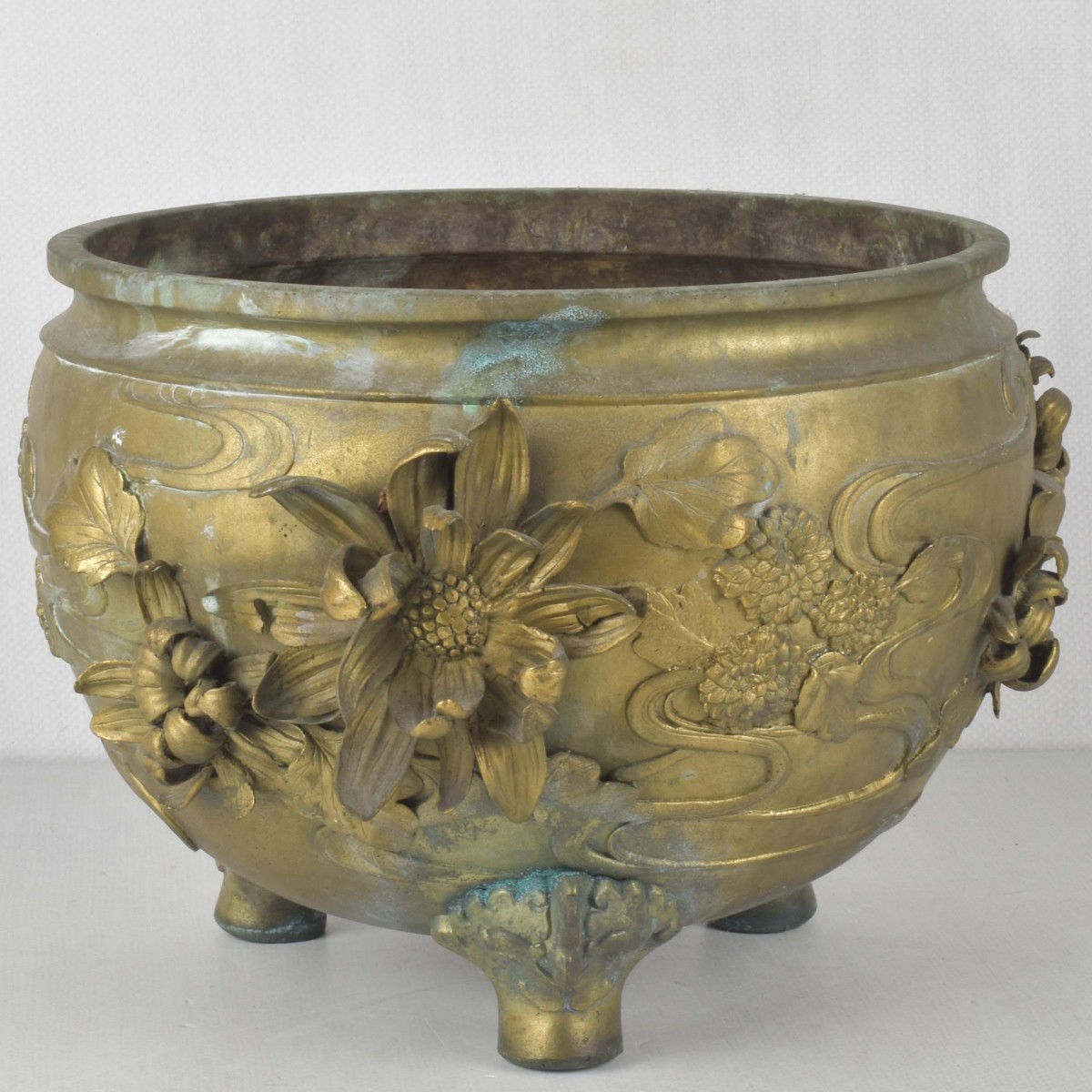 Vintage Japanese Brass Floral Planter