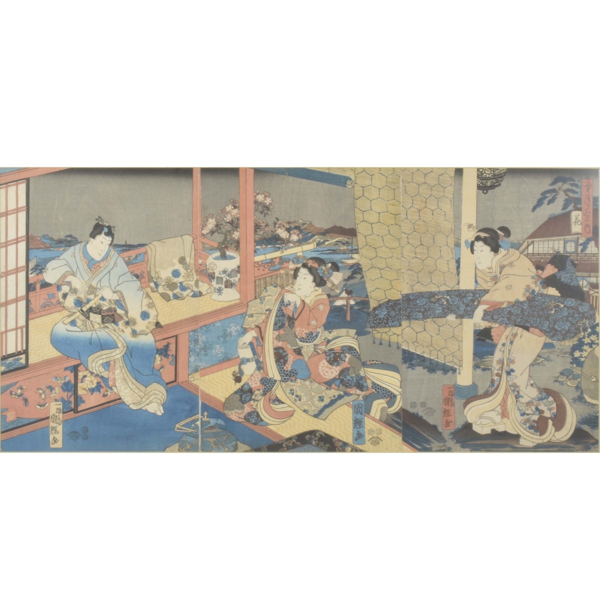 19th Century Japanese Wood Block Triptych
