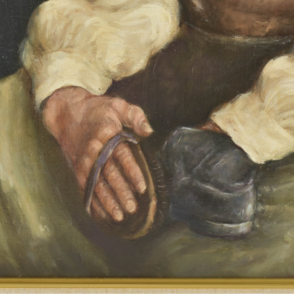 Painting of an Old Man Polishing his Shoes