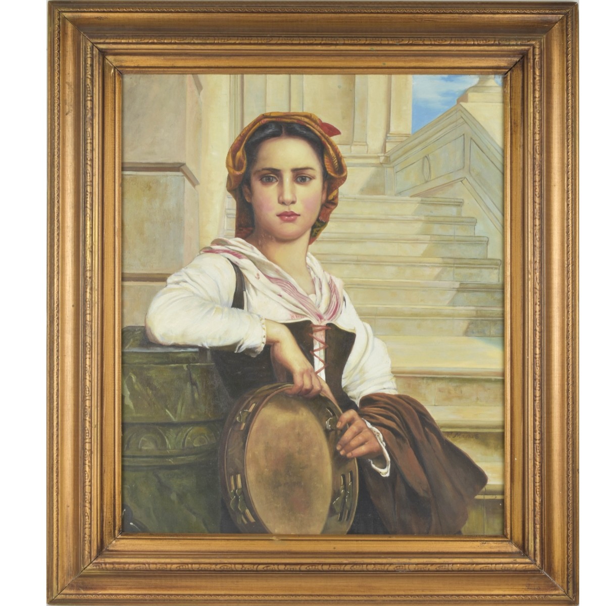 Oil on Canvas Genre Painting of a Young Girl
