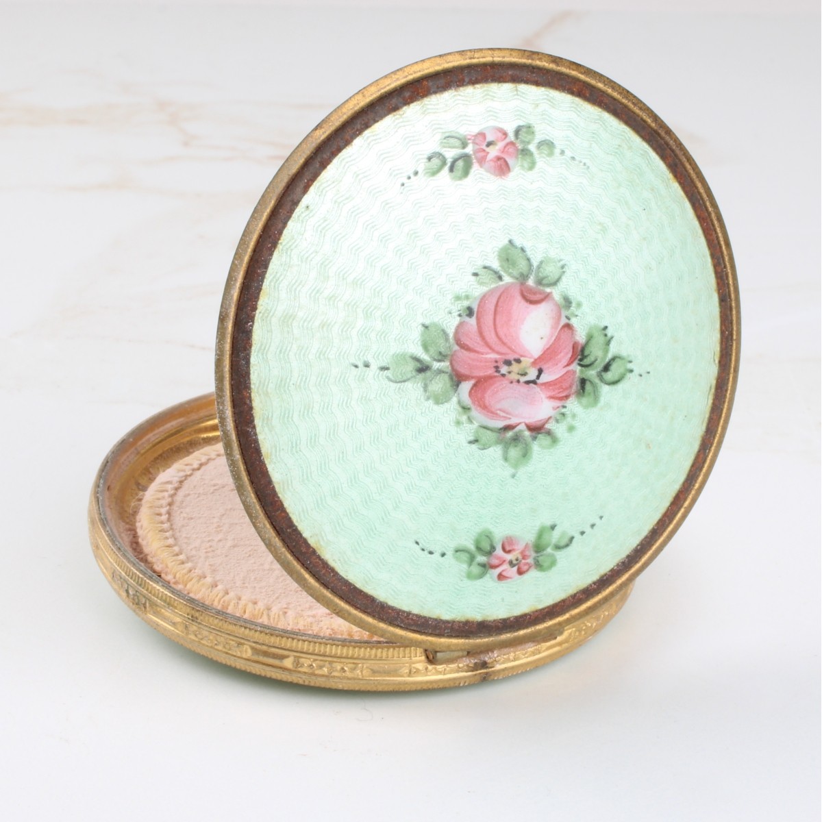 Green Guilloche Enamel Powder Box