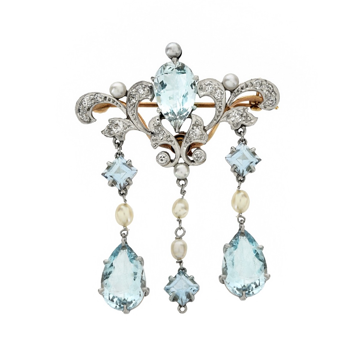 Aquamarine, Diamond, Pearl & 14K Pendant