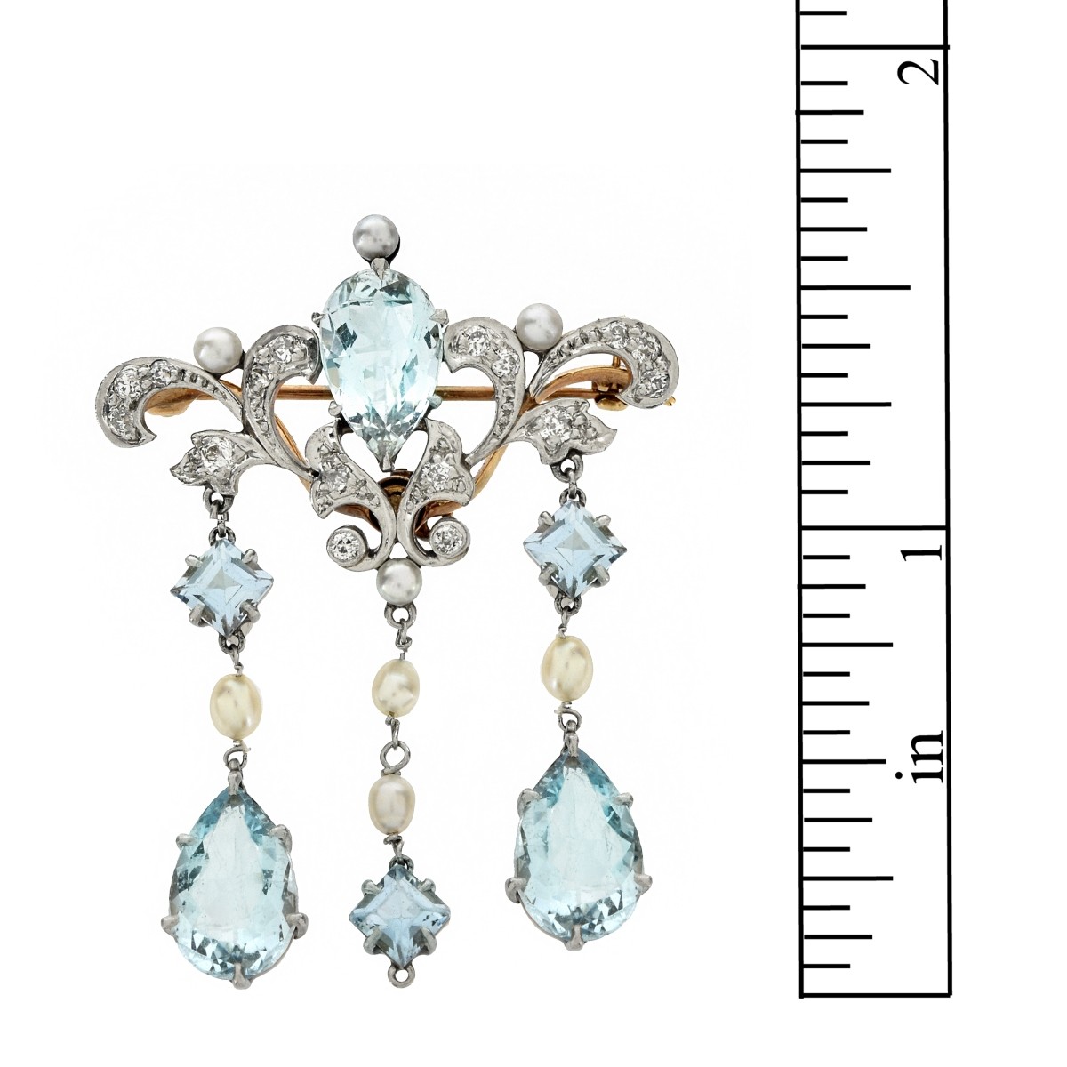 Aquamarine, Diamond, Pearl & 14K Pendant