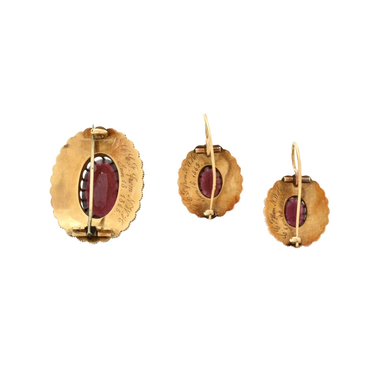 Garnet, Pearl and 14K Earrings and Brooch