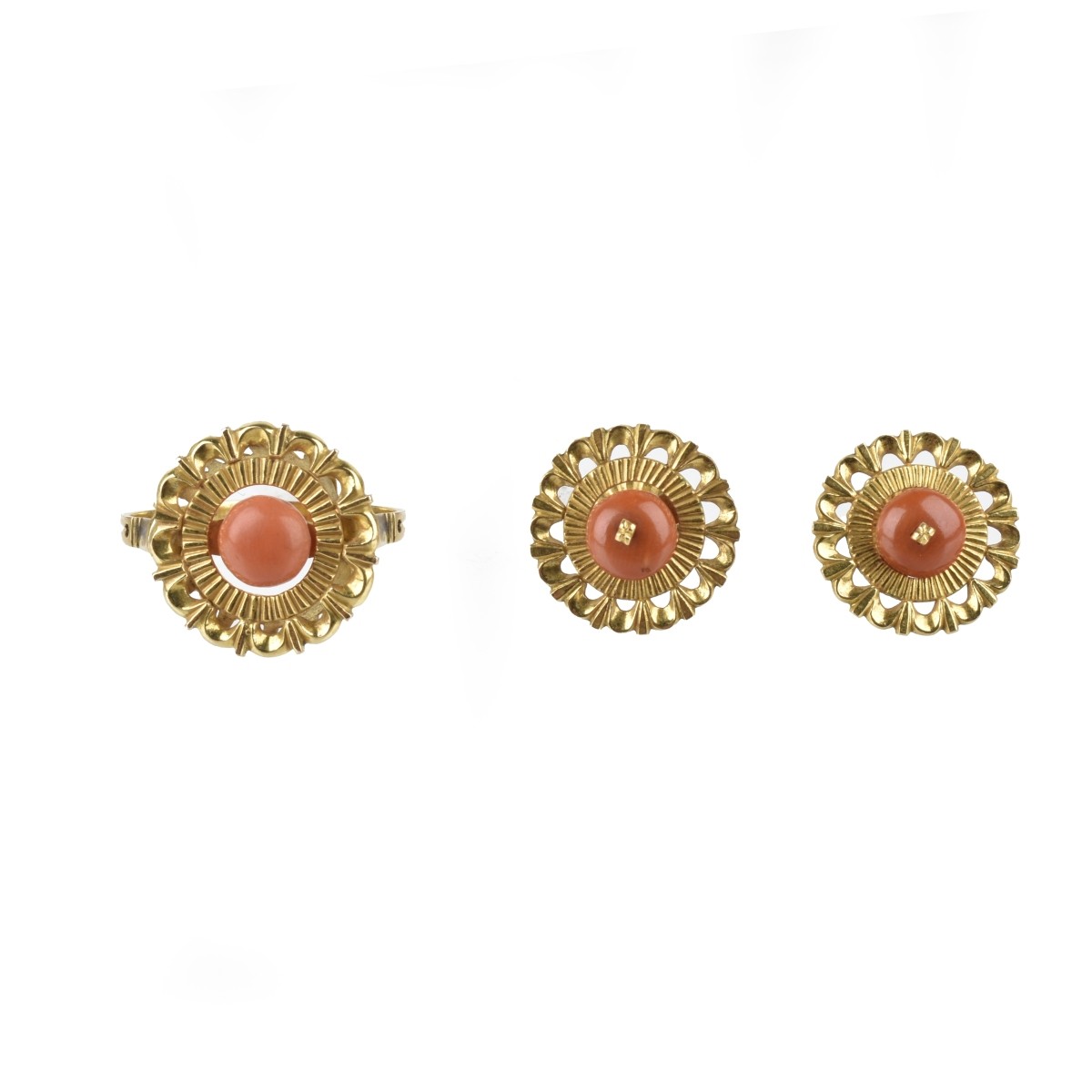 Coral and 14K Ring & Ear Studs
