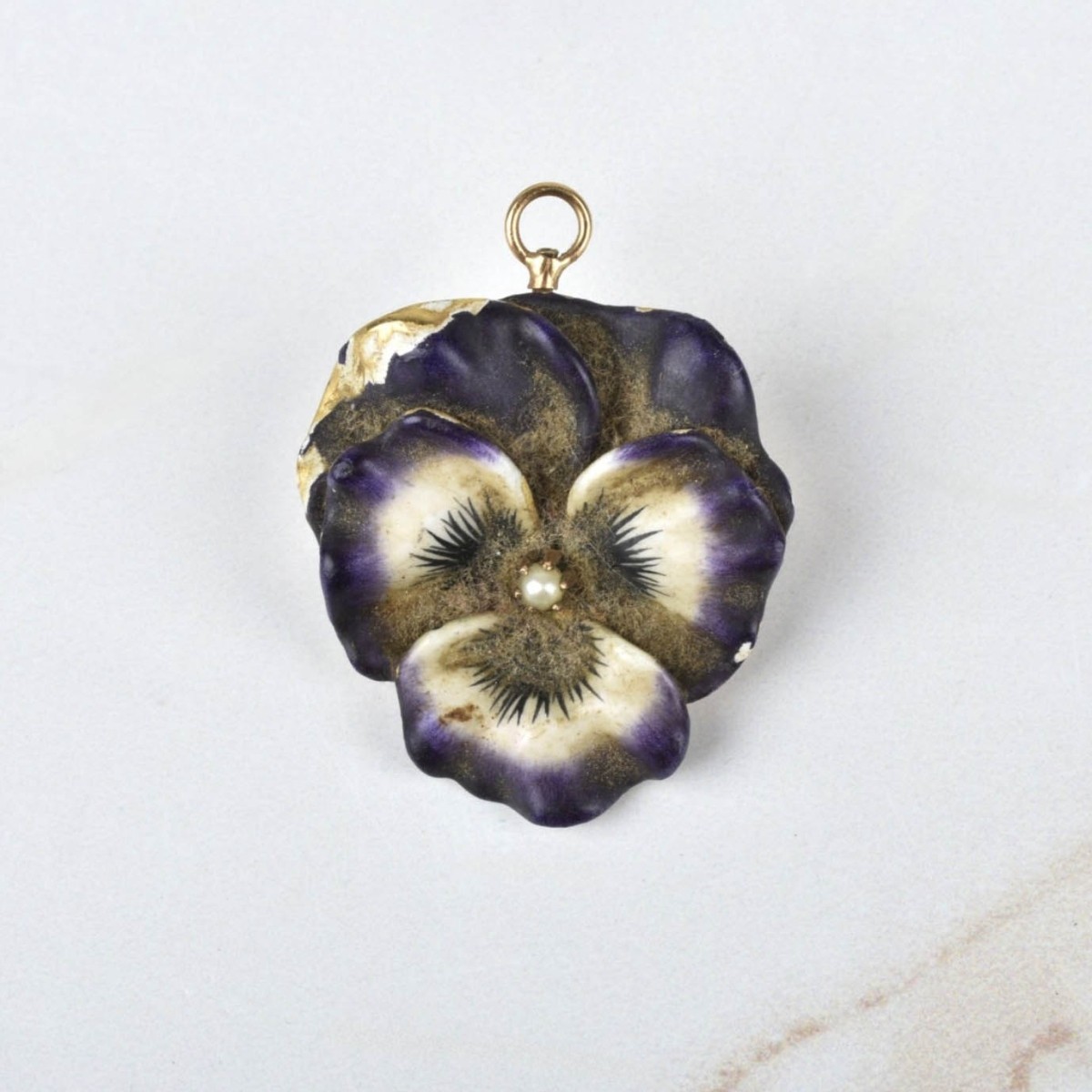 Enamel and 14K Pansy Pendant