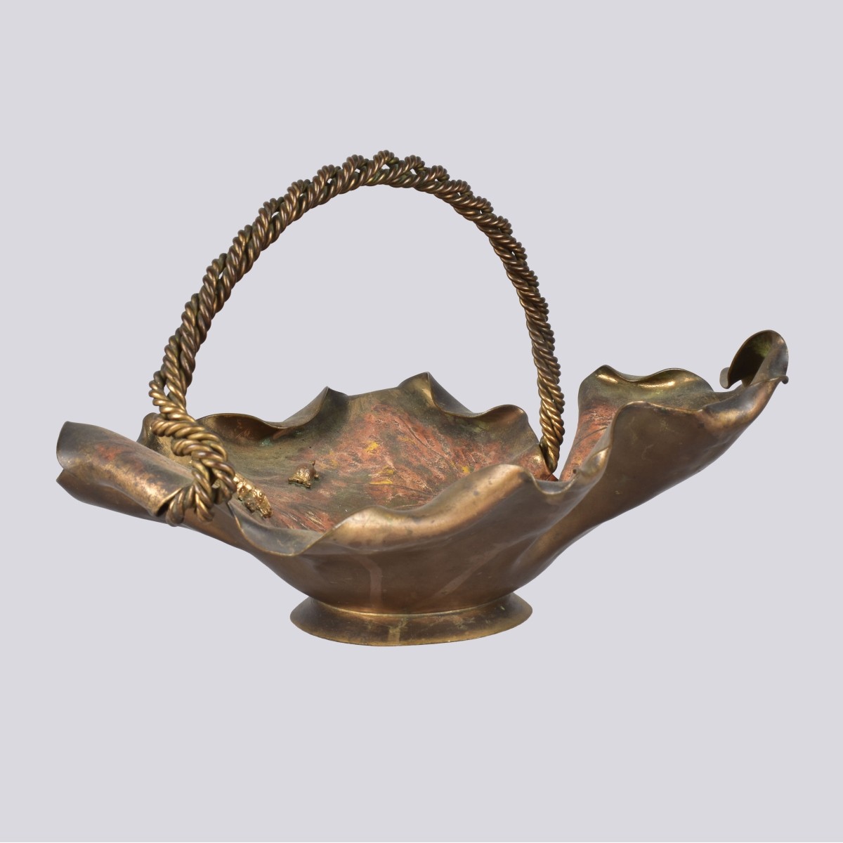 Antique Continental Painted Bronze Basket