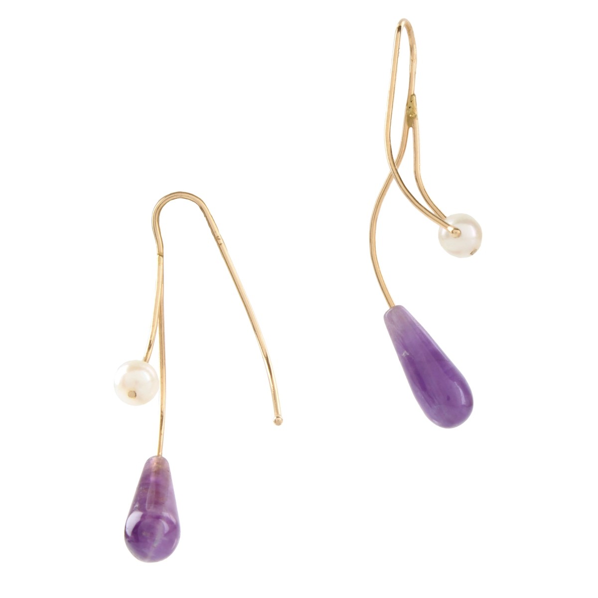 Amethyst, Pearl and 14K Earrings