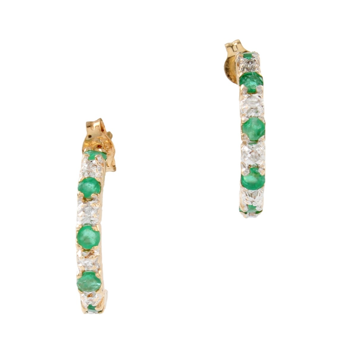 Diamond, Emerald and 14K Hoop Earrings