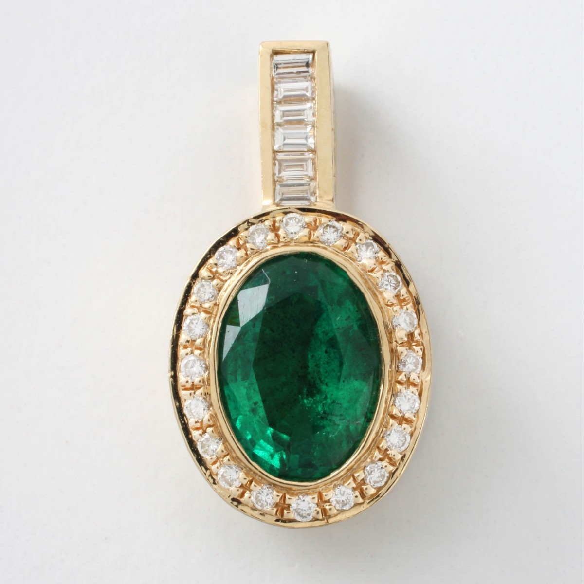 Emerald, Diamond and 14K Pendant