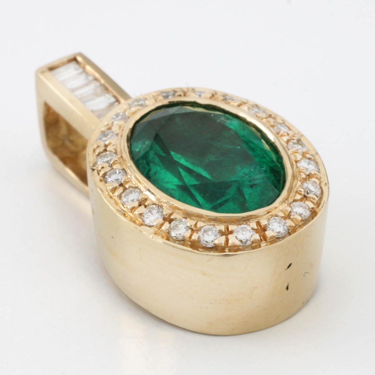 Emerald, Diamond and 14K Pendant