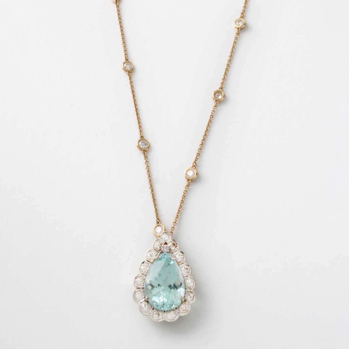 14 KW Gold, Aqua. & Dia. Pendant/Necklace