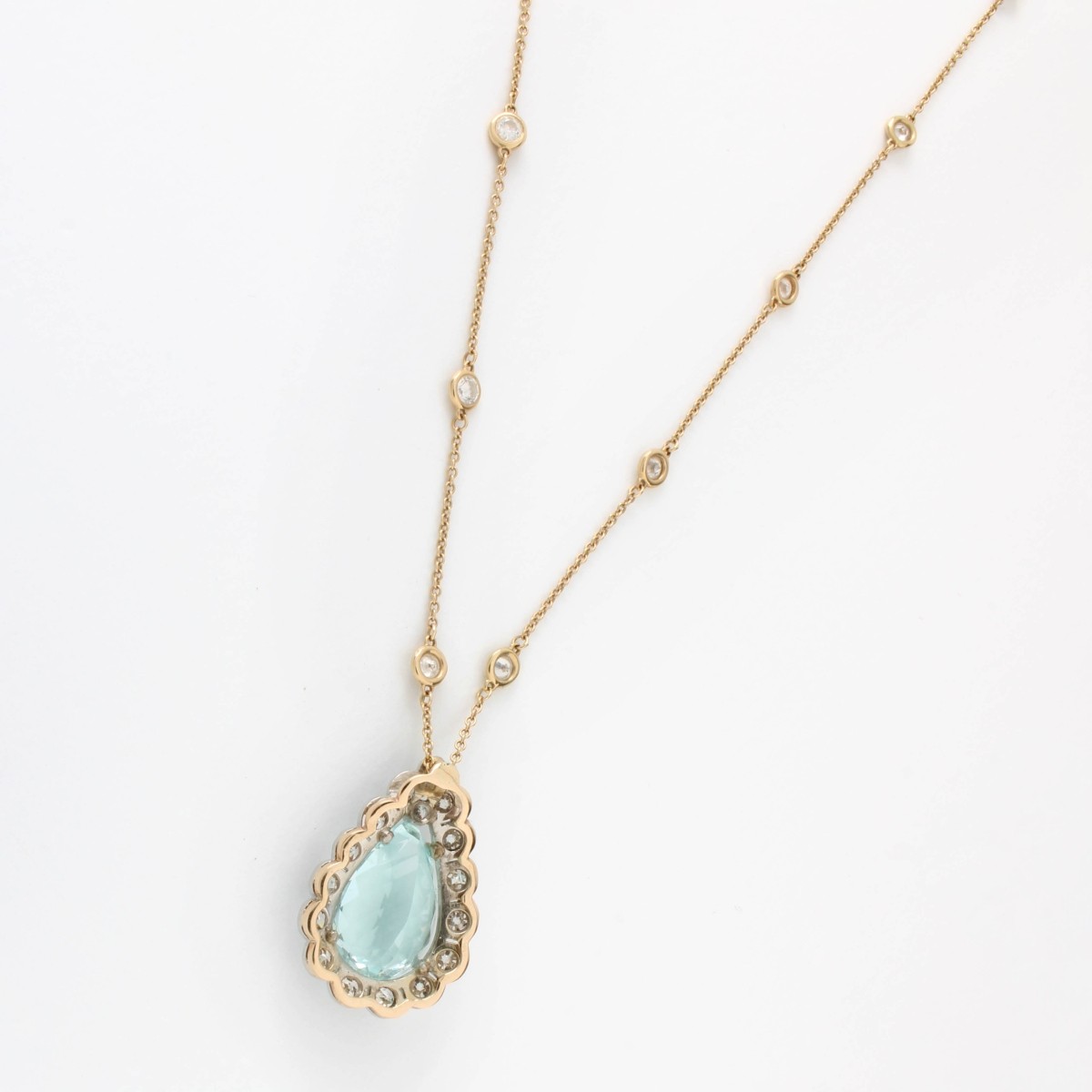 14 KW Gold, Aqua. & Dia. Pendant/Necklace