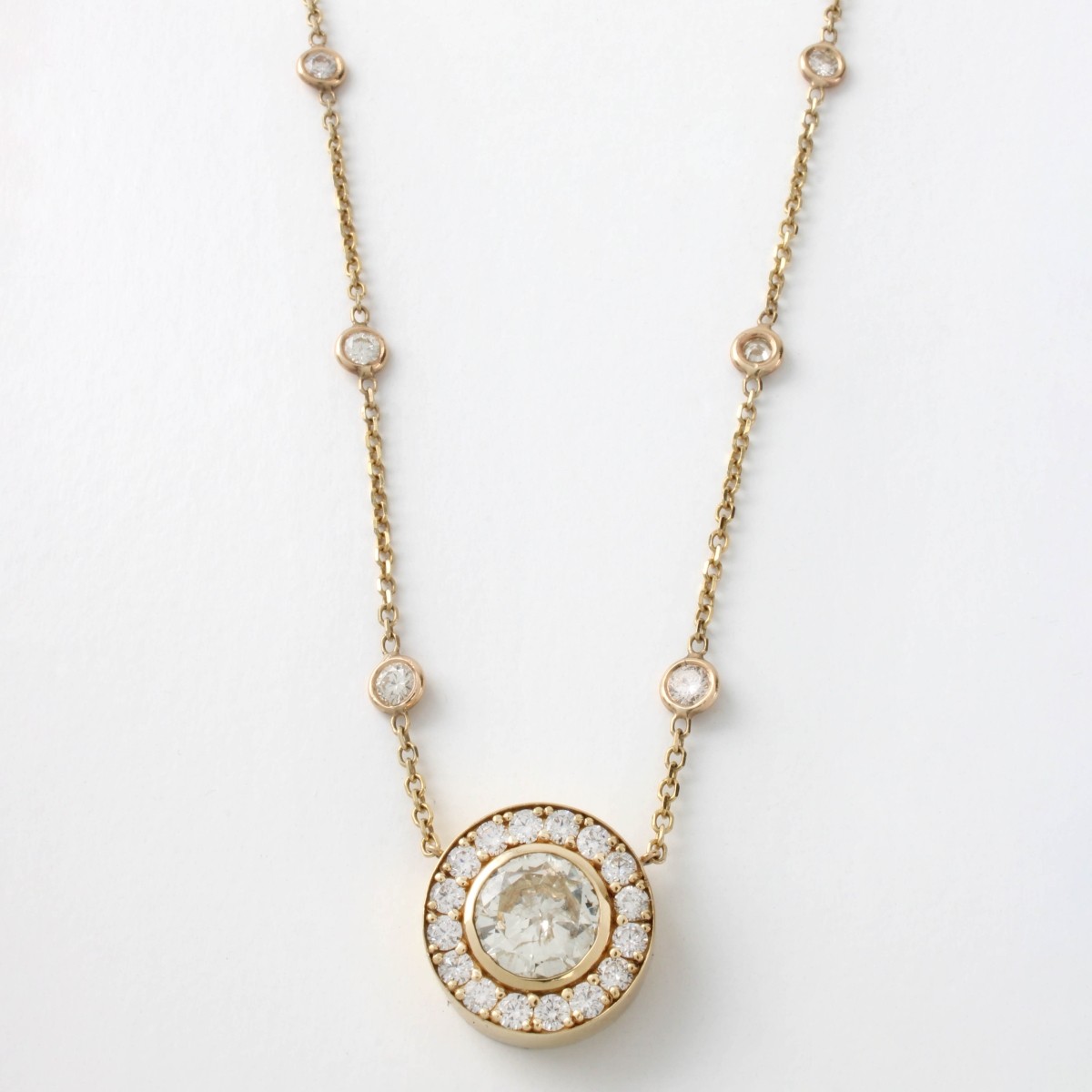 14 K Yellow Gold and Diamond Necklace