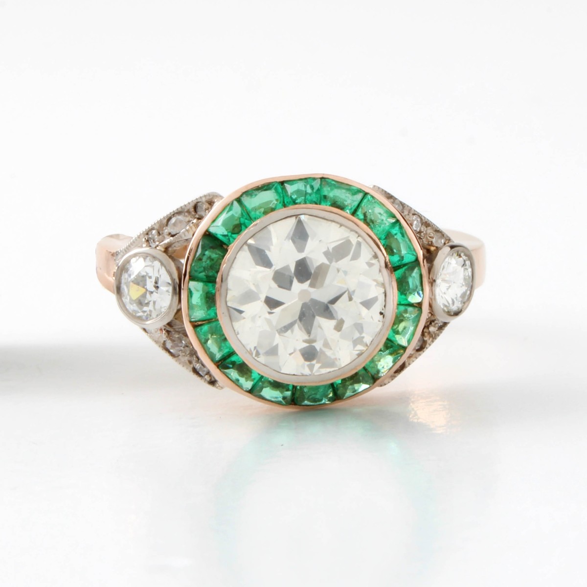 18K White Gold, Diamond and Emerald Ring