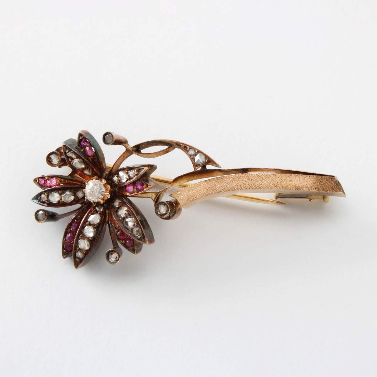 Diamond, Ruby and 14K Brooch