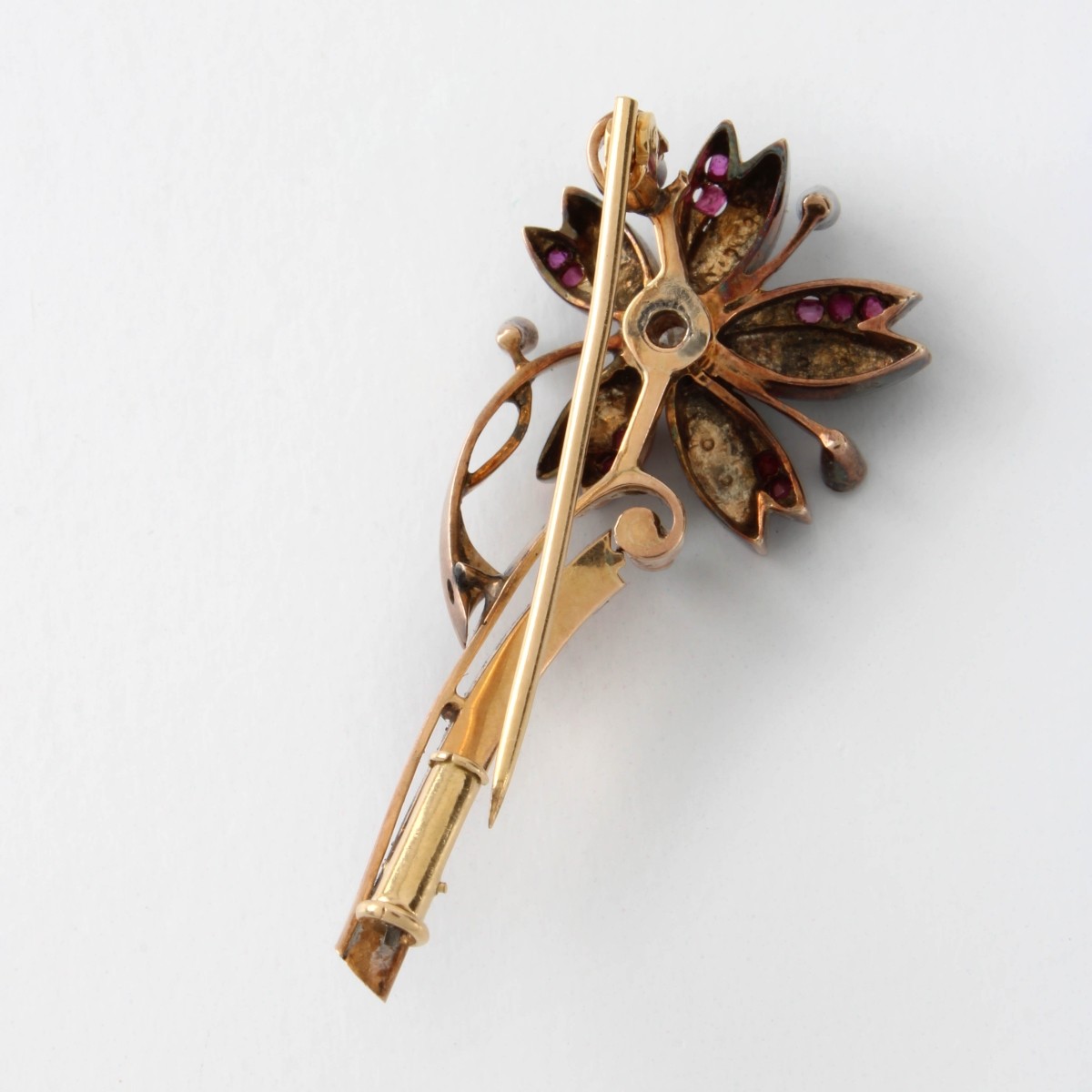 Diamond, Ruby and 14K Brooch