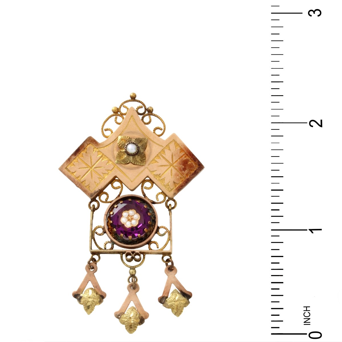 Amethyst, Pearl and 14K Brooch