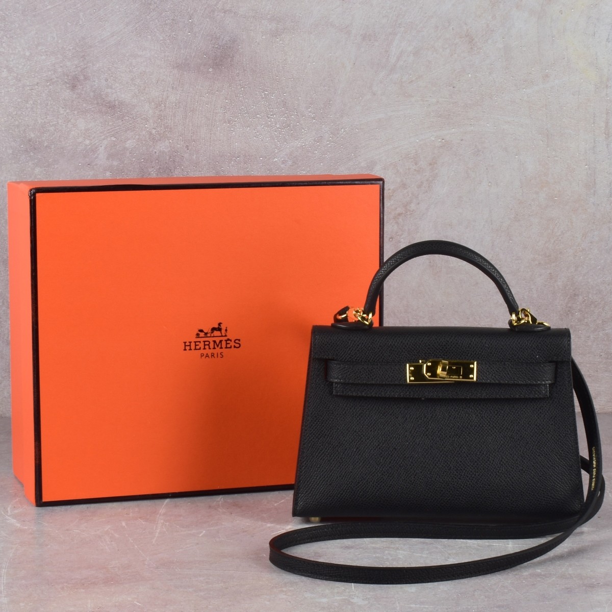 Replica Hermes Mini Black Leather Bag