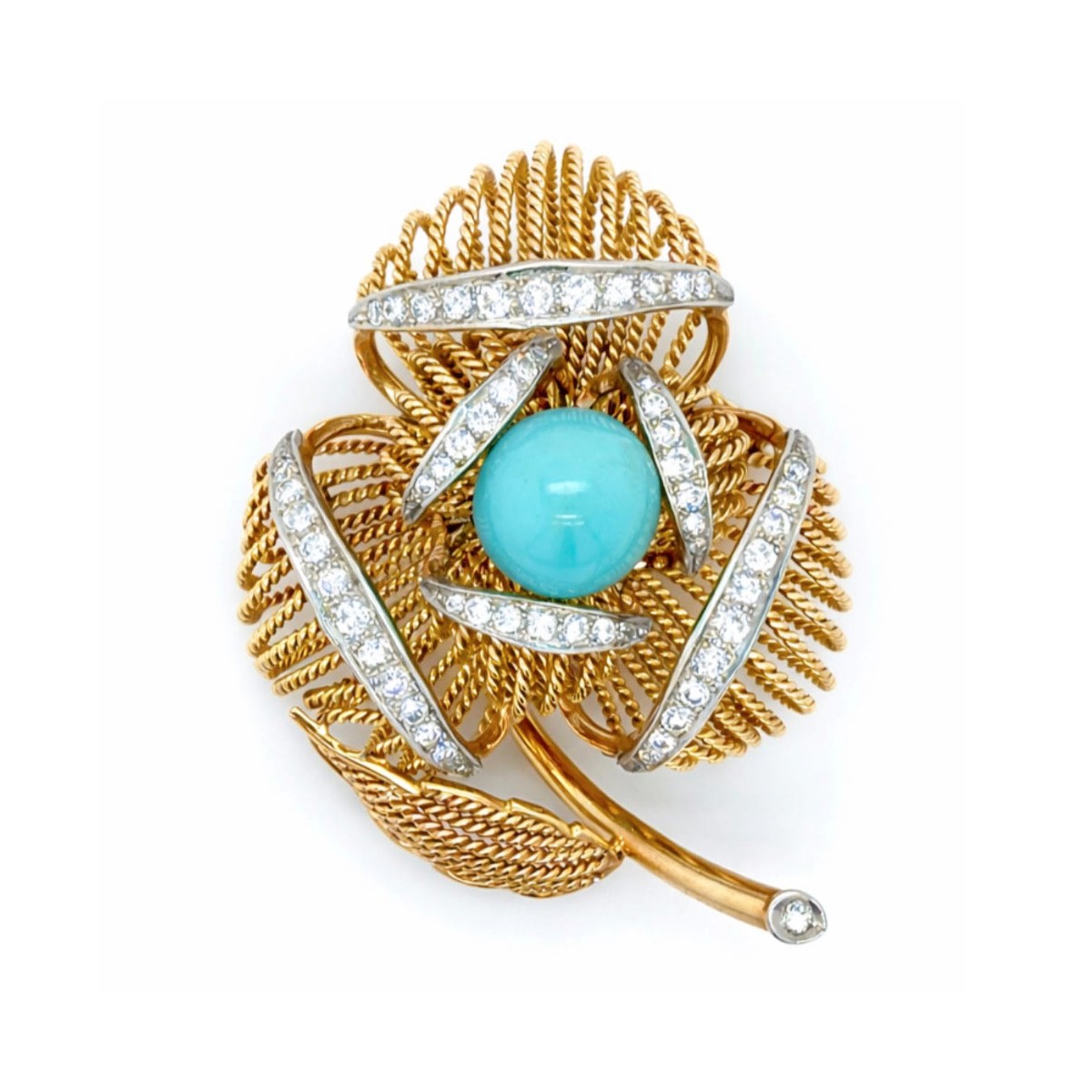 Diamond, Turquoise and 14K Brooch