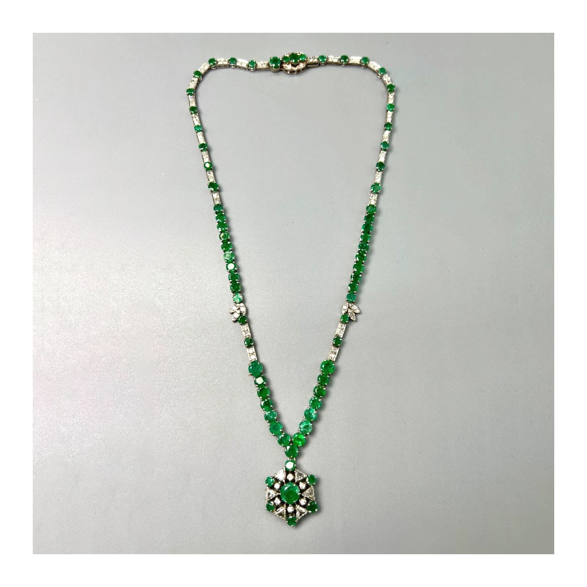 Emerald, Diamond and 14K Necklace