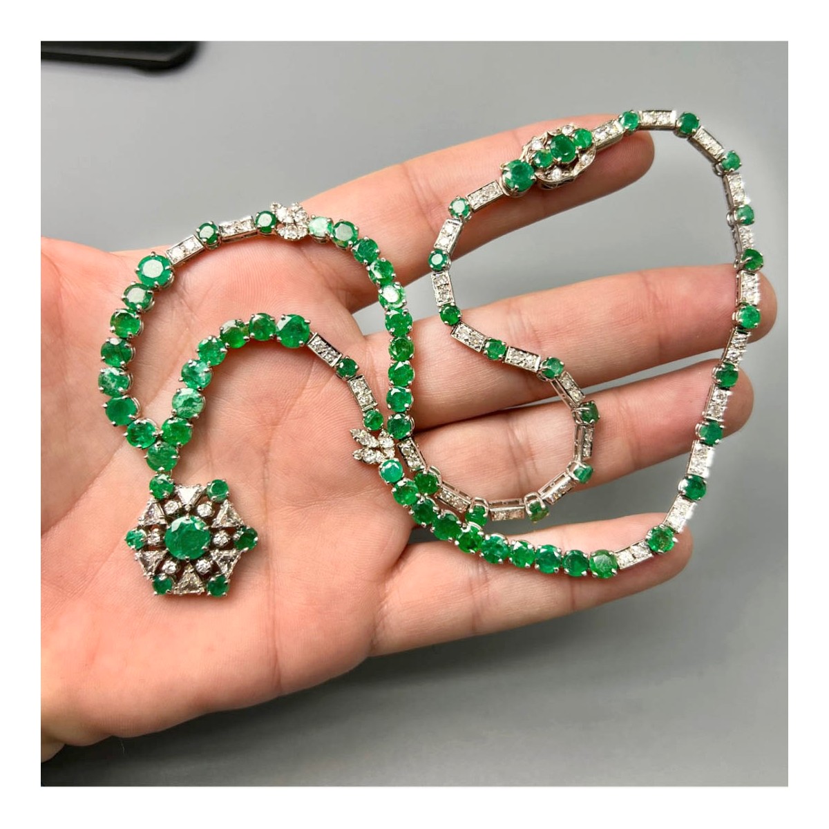 Emerald, Diamond and 14K Necklace